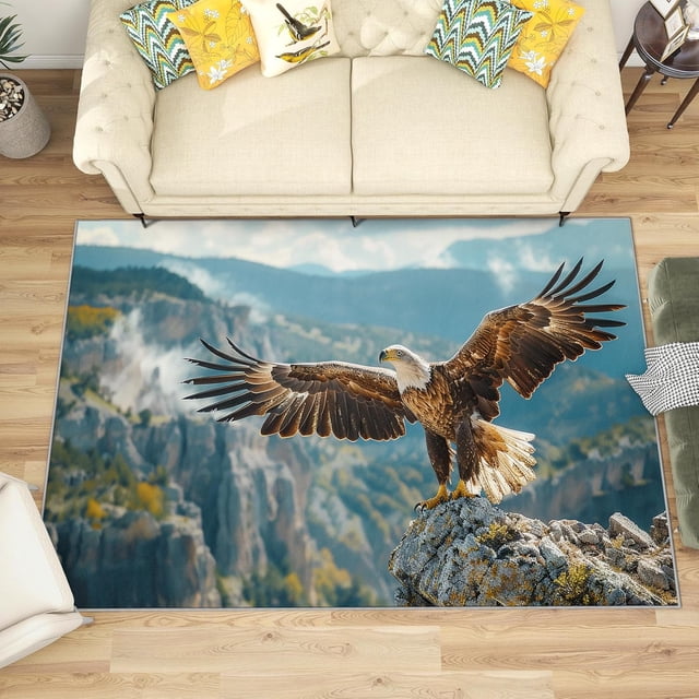 2x3 Rug, Bald Eagle Door Mat Washable Non Slip Soft for Entryway, Mountain Landscape Rug, Wild Animal Bird Carpet, Bald Eagle Home Decor & Gifts
