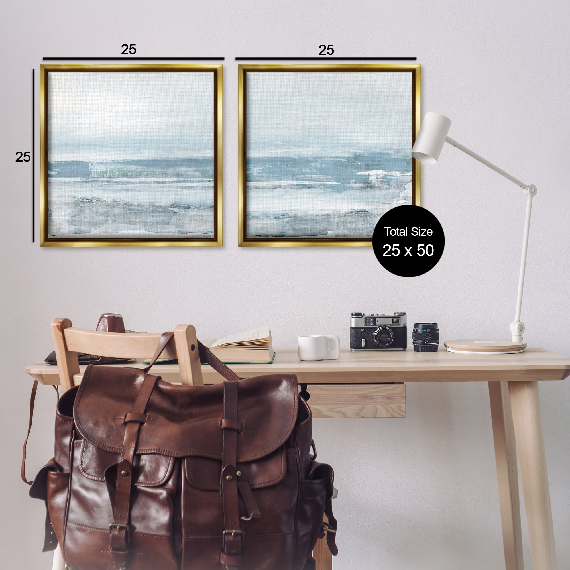 Stupell Industries Abstract Ocean Beach Abstract Painting Gold Floater Framed Canvas Art Print Wall Art, 25 x 25, Set of 2