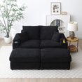 thumbnail image 2 of Corduroy Loveseat with Ottomans, Oversized Chaise Lounge with Cup Holders, Comfy Deep Plush Cloud Couch with Storage Ottomans, for Small Spaces, Living Room,Bedroom, Office, Black, 2 of 7
