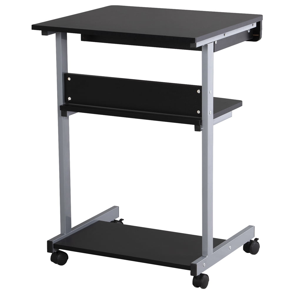 Yaheetech Rolling Laptop Computer Desk Table with Drawer and Shelf on Wheels, Black