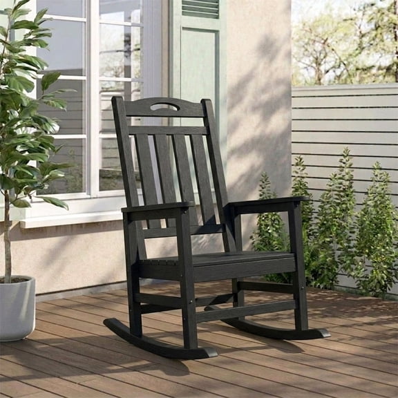 SUUNYN Oversized Outdoor Rocking Chair, HDPE All-Weather High Back Porch Rocker, 380lbs Capacity, Black
