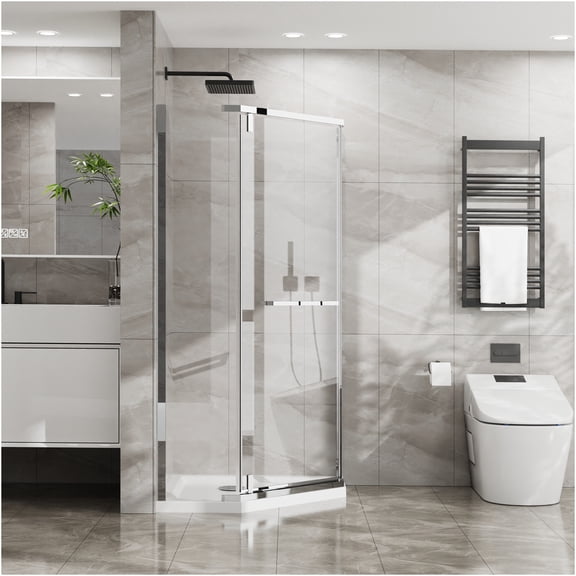 JERFIT 36x36 inch Neo-Angle Corner Shower Enclosure, Frameless Pivot Door with Clear Tempered Glass and Chrome Finish for Modern Bathroom