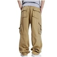 thumbnail image 3 of ZQUUVOU Men's Cargo Loose Pants Casual Cotton Solid Color Cargo Zipper Pockets Elastic Waist Pants Yellow, 3 of 4