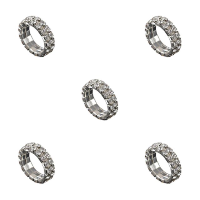 Transemion Bague Élastique Incrustations de Cristal à la Mode pour l'Alliage de Présence Élégant Est Argent 2 Rangées 5Set
