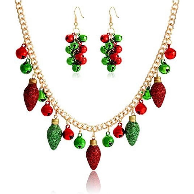 Collares de Navidad para mujeres y niñas X-Mas Jingle Bell bombillas collar grueso