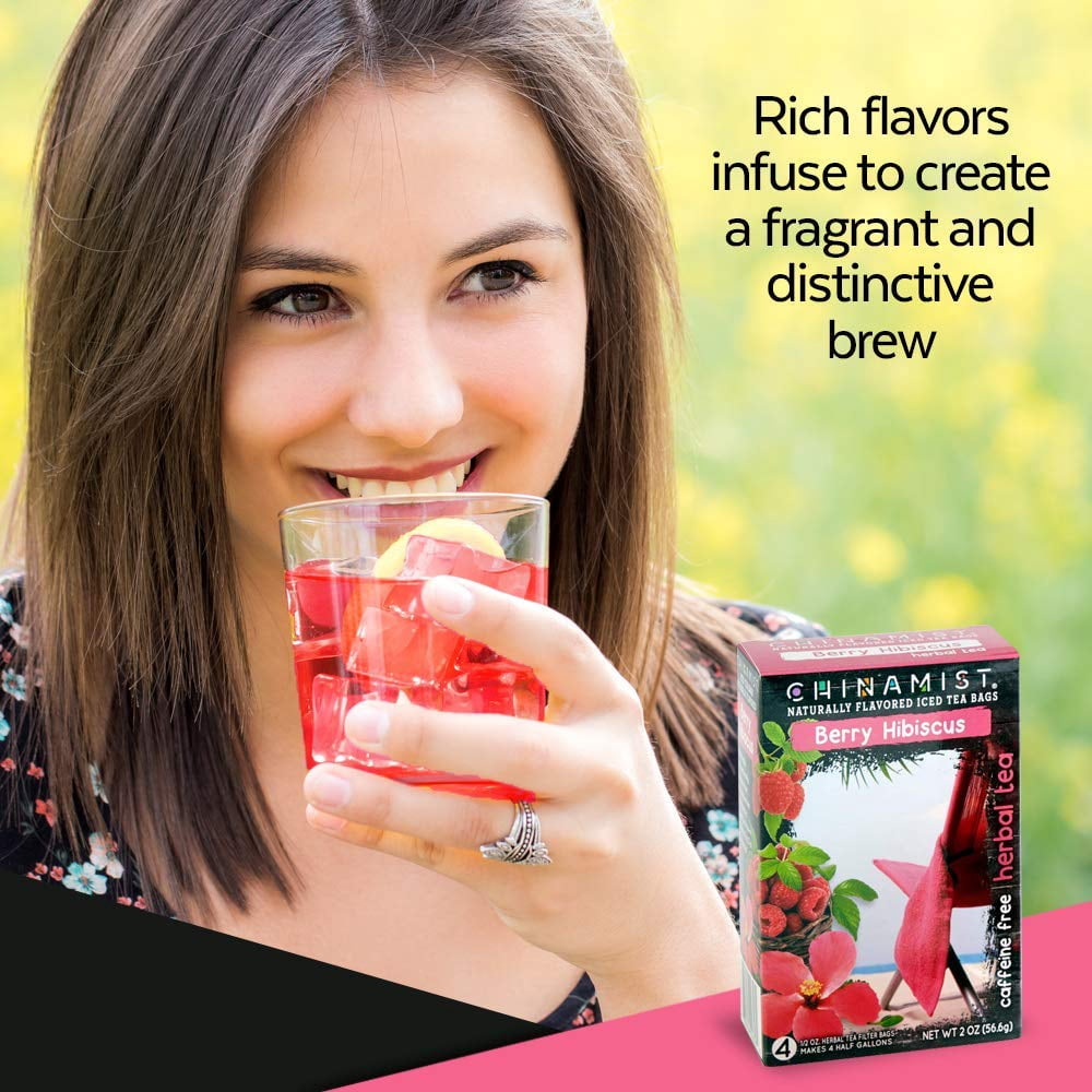 China Mist Naturally Flavored Berry Hibiscus Iced Tea Bags, 4-Count Box, 6-Pack (Each Bag Yields 1/2 Gallon)