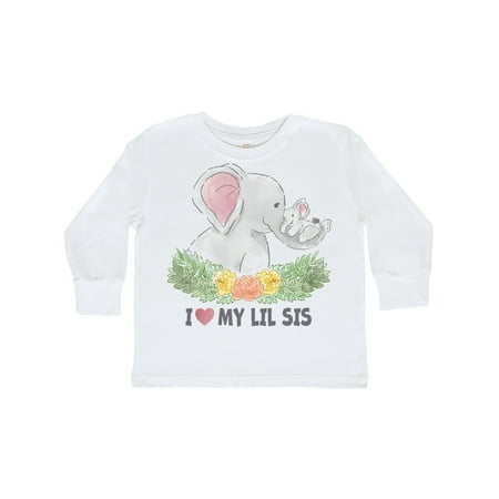 

Inktastic I Love My Lil Sis Elephants with Flowers Gift Toddler Boy or Toddler Girl Long Sleeve T-Shirt