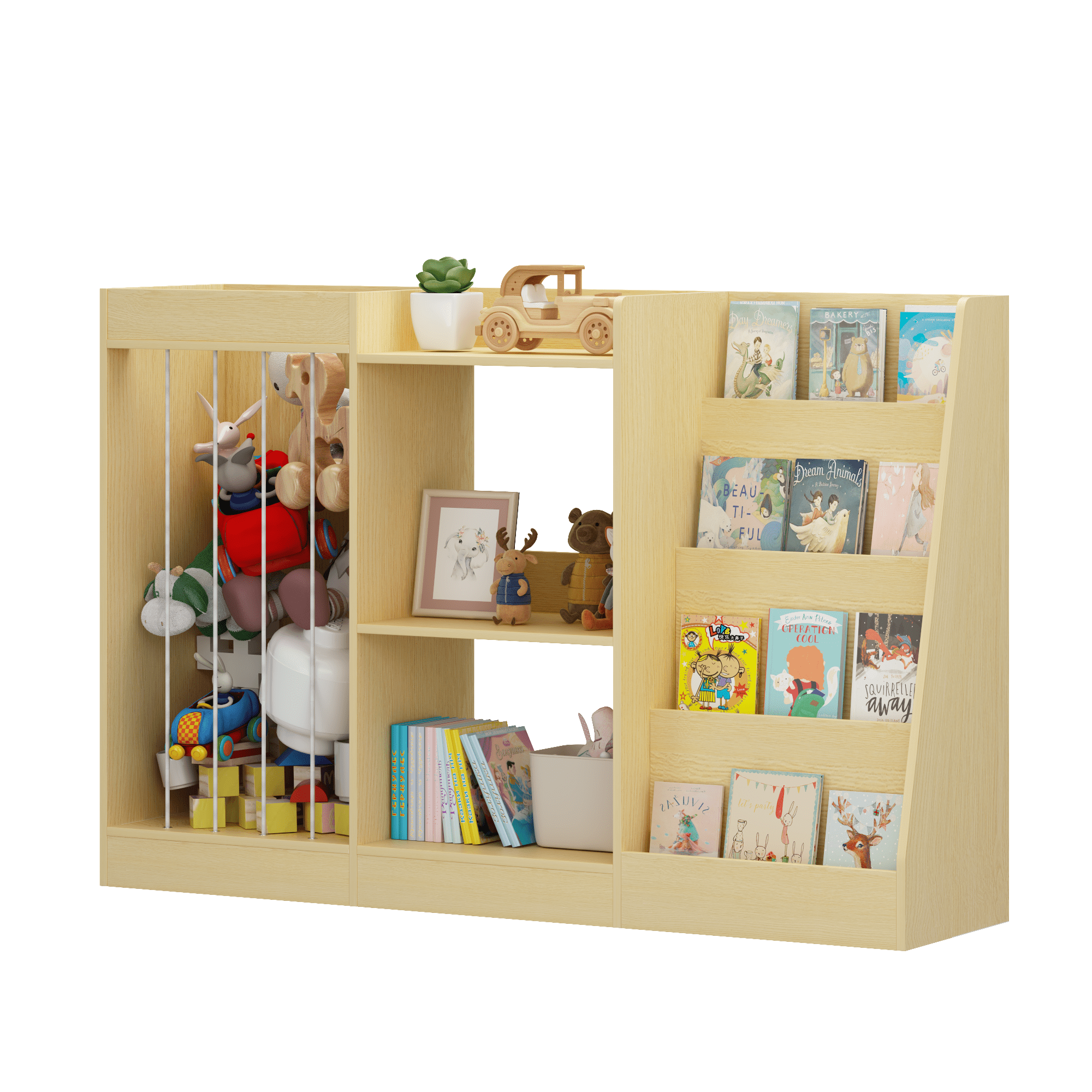 Leumius Kids Bookshelf,Wooden Toy Storage Cabinet,3-Tier Book Shelf Bookcase for Nursery,Playroom,Kindergarten,Natural