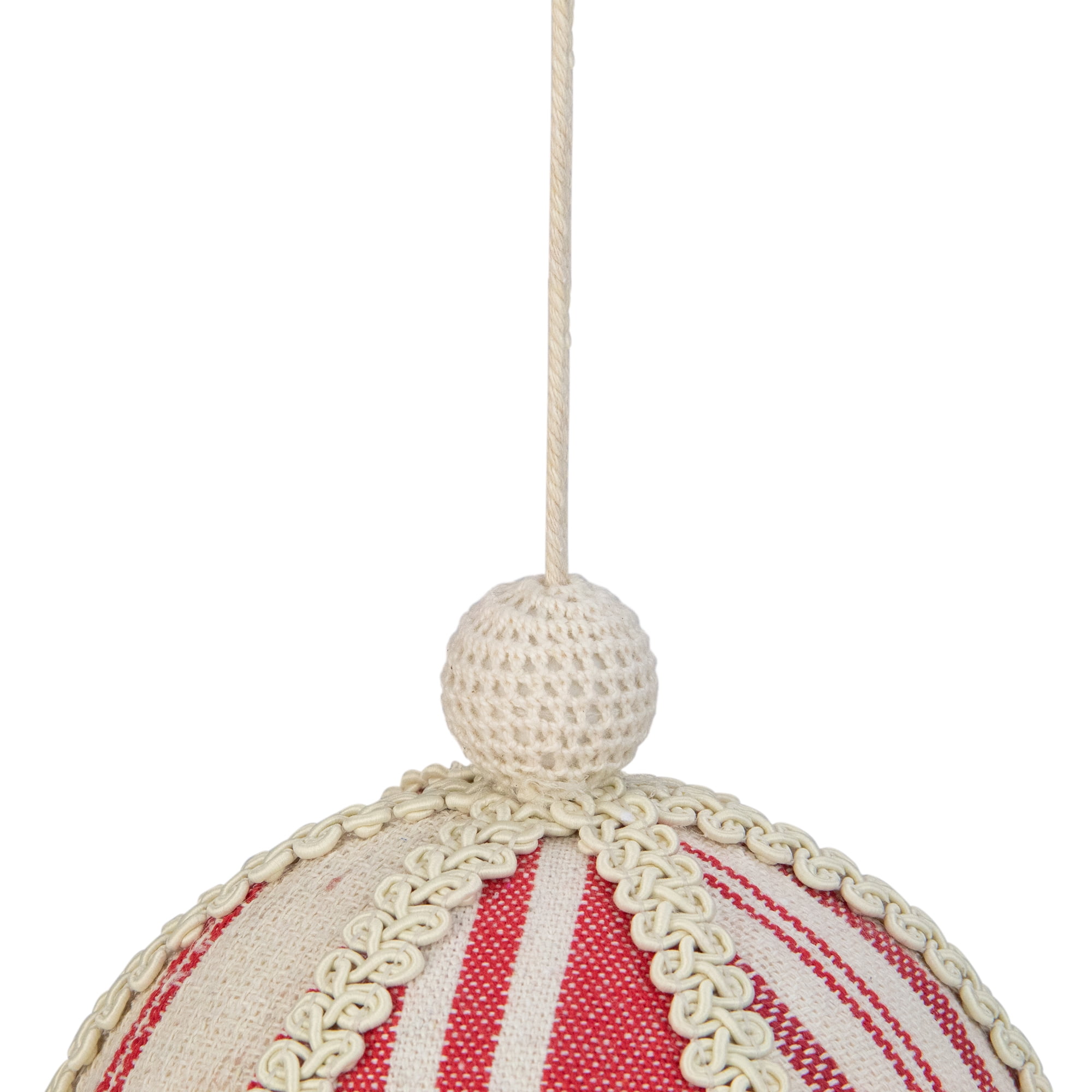 Northlight 6" White and Red Striped Ball Christmas Ornament with Rope Accent