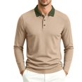 thumbnail image 4 of Mfakffe Men's Polo Shirts Classic Long Sleeve Golf T Shirt Fall Winter Big and Tall Lapel Collar Tops Work Cotton Tees (Khaki, XL), 4 of 5