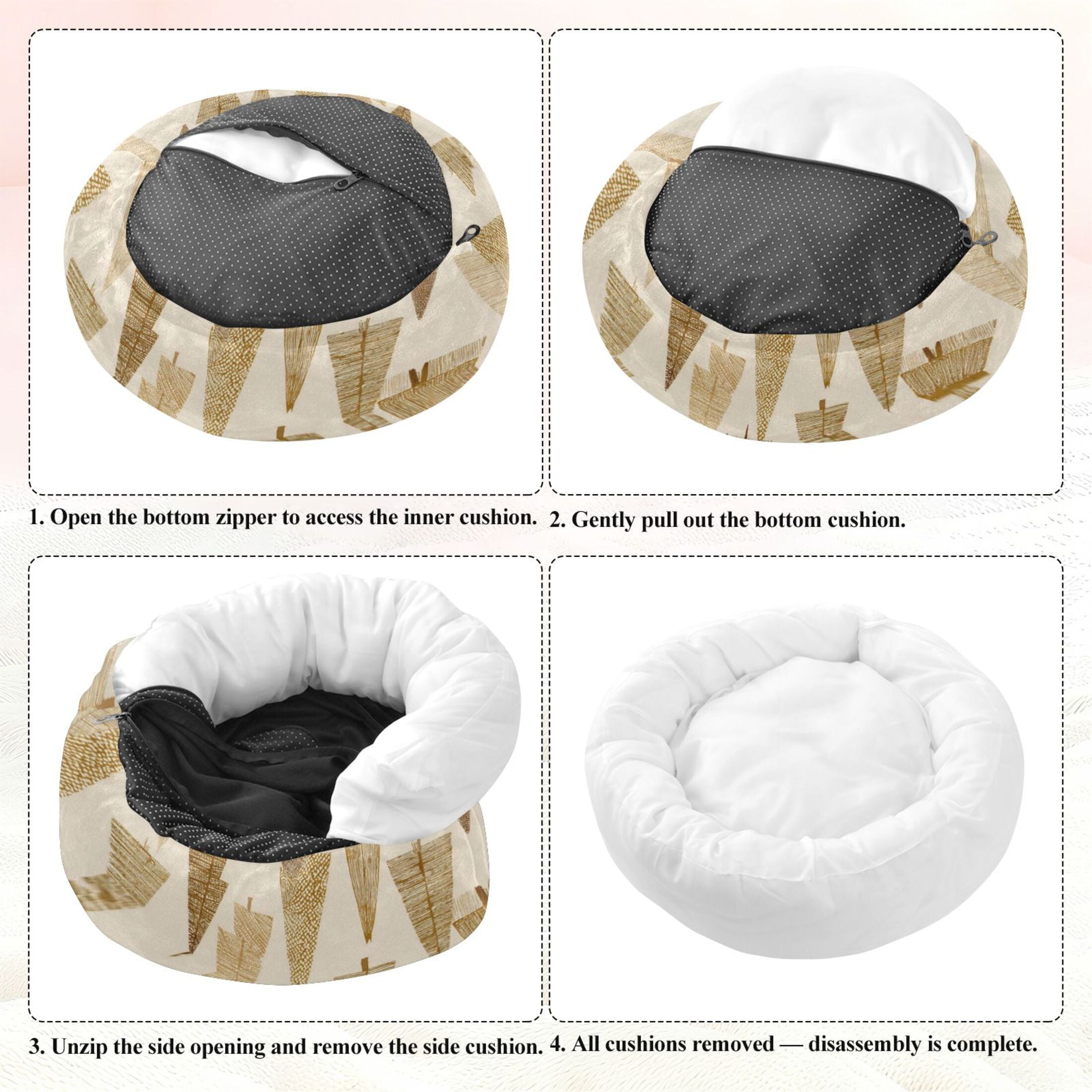 Iauyy Pet Couch Donut Cat Bed for Indoor Cats/Small Dogs Washable & Machine with Non-slip Bottom Calming Cat Furniture, Beige and Gold (M)