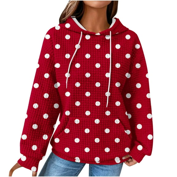 Kaemgyyd Womens Tops Tunics Casual Long Sleeve Hoodie Polka Dots Pullover Loose Drawstring Fashion Clothing Sweatshirts