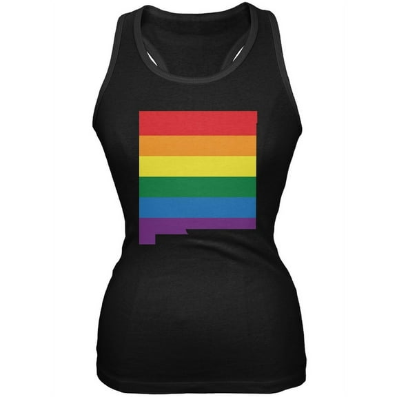 New Mexico LGBT Lesbian Pride Rainbow Black Juniors Soft Tank Top - X-Large