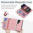 thumbnail image 3 of Allytech Detachable Magnetic Wallet Case for Samsung Galaxy S23 Ultra with Wrist Strap, Large Capacity Luxury PU Leather Card Slots Zipper Cash Pocket Shockproof Protective Wallet Case - Pink, 3 of 7