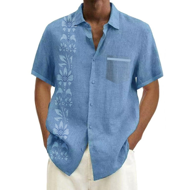 Eashery Mens Button Down Shirts Turndown Collar Hawaiian Mens Top Shirts Sky Blue 3XL, Men's