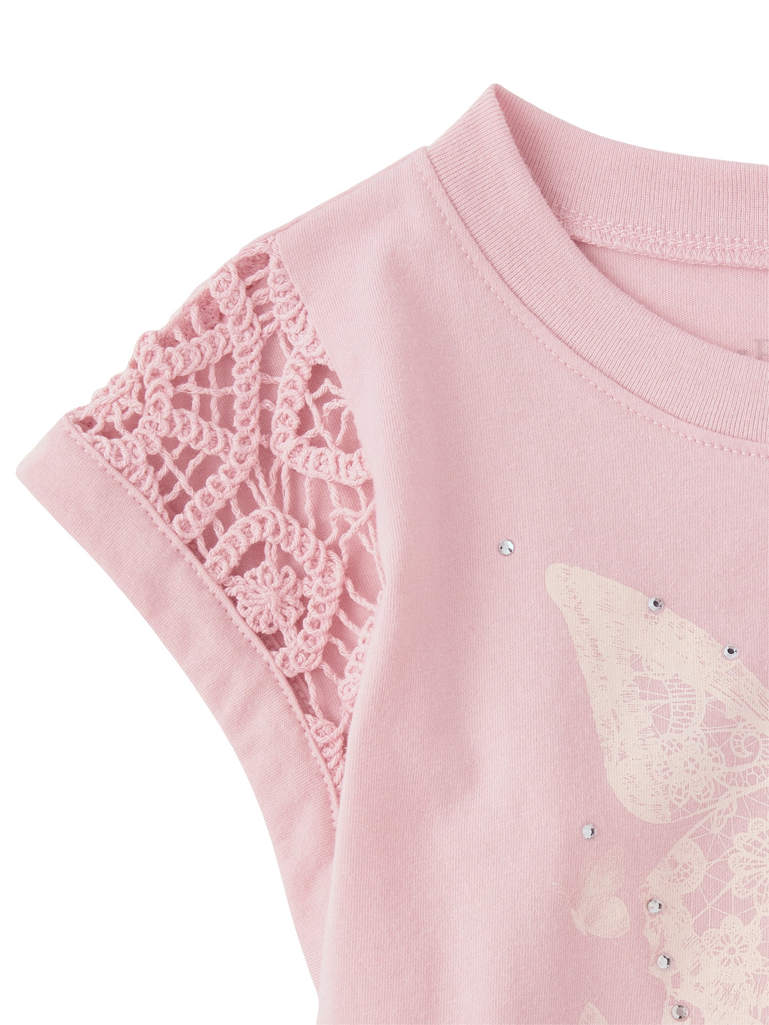 The Children's Place Girls Short Sleeve Rhinestone Crochet Peplum Top, Sizes XS-XXL