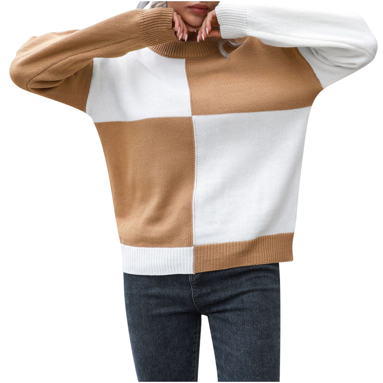 Women's Long Sleeve Oversized Crew Neck Solid Color Knit Pullover Sweater Tops