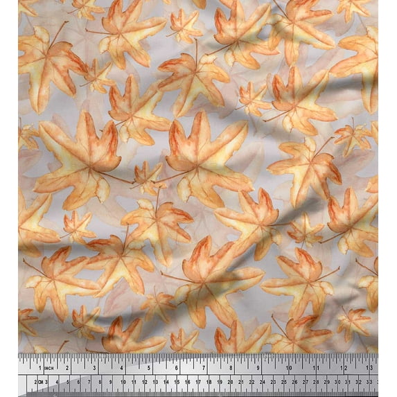 Soimoi Gray polyester Crepe Fabric Autumn Leaves Decor Fabric Printed Yard 52 Inch Wide
