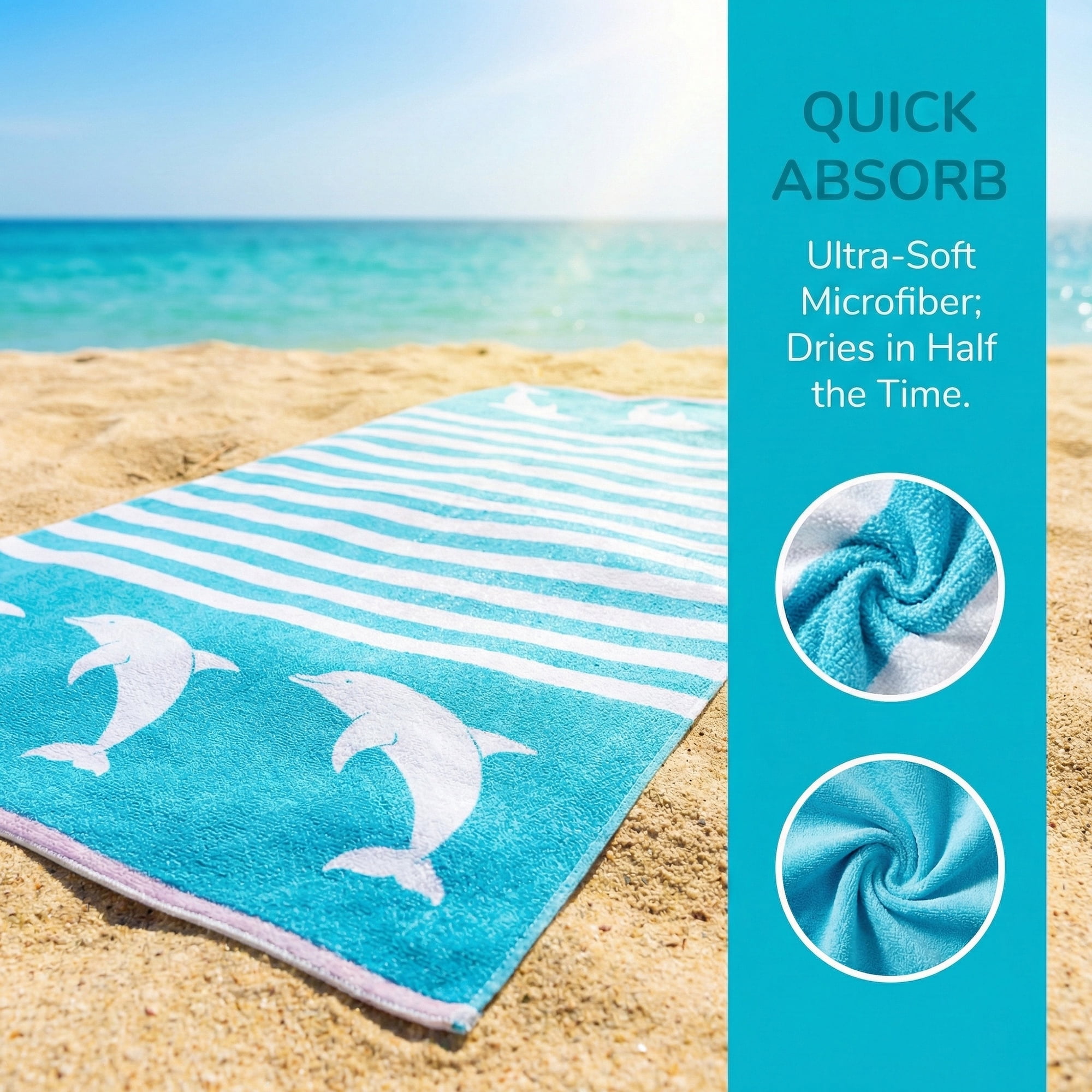 Unique Bargains 2 Pack Sand Free Stripe Beach Towel Turquoise/Light Green 55"x28"/63"x31"