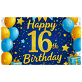 thumbnail image 2 of Blue Golden Glittery 16th Birthday Backdrop Banner with Balloons Stars and Gifts Party Supplies Photography Props Birthday Decoration for Birthday Party Decorations, 2 of 7