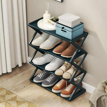 xgfhyjeh Vertical Shoe Rack Organizer for Closet, Small Narrow Stackable Shoe Rack for Front Door Entrance, 4 Tier Modern Shoe Cabinet, Free Standing Shoes Storage Stand Shelf for Entryway