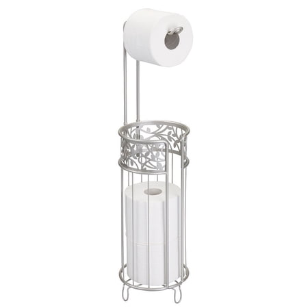 mDesign Metal Freestanding Toilet Paper Roll Holder Stand and Dispenser with Storage
