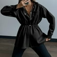 thumbnail image 2 of Fesfesfes Hoodie Coat for Women Casual Solid Turndown Neck Long Sleeve Hoodless Button Loose Dress Fall Blouse Tops, 2 of 7