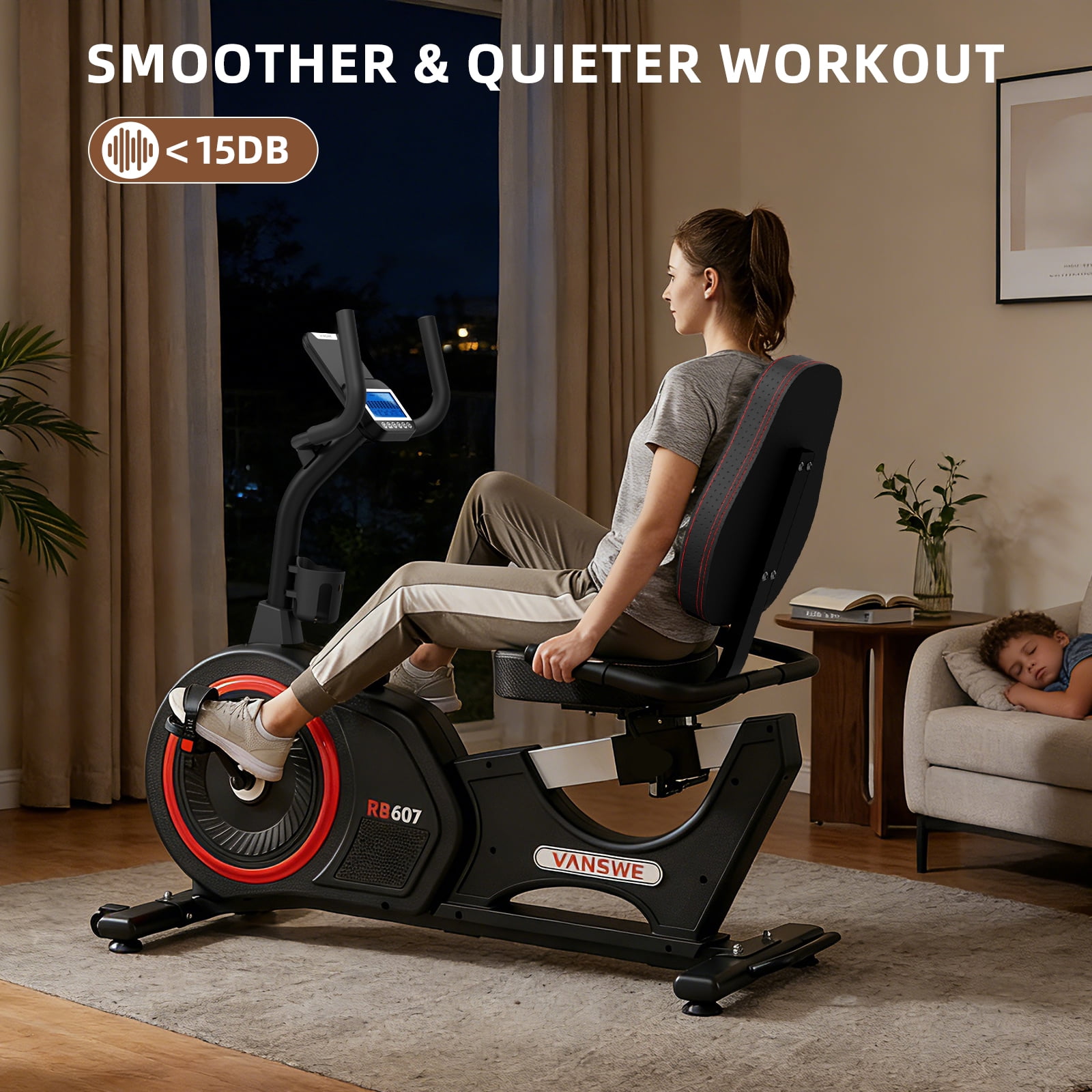Vanswe Recumbent Exercise Bike with 450 lbs Weight Capacity Backlit Monitor Built-in Programs for Home Cardio Workout