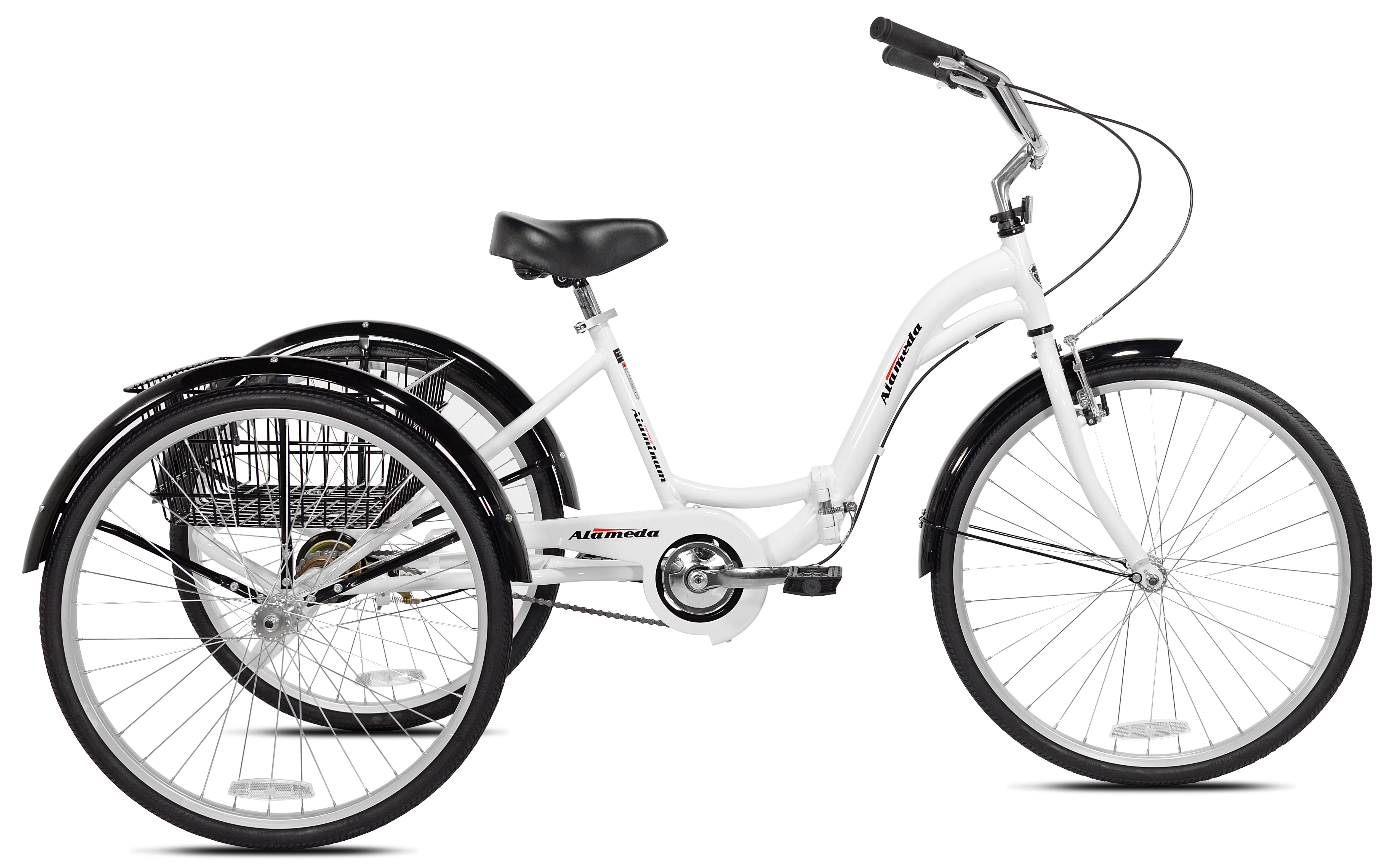 Foldable Tricycle Adult 26'' Wheels Adult Tricycle 1-Speed 3 Wheel White Bikes 