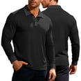 thumbnail image 4 of Nokdvo Men's Polo Shirt Waffle Knitted Long Sleeve Polo Shirts 3 Button Collared Golf Shirts Solid Color Spring Fall Casual Slim Fit Breathable Workwear,Black M, 4 of 4