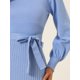 thumbnail image 5 of Vestido de mujer Inspire Chic de punto con cuello redondo, mangas 3/4, cinturón y dobladillo plisado en azul neblina, 5 of 6