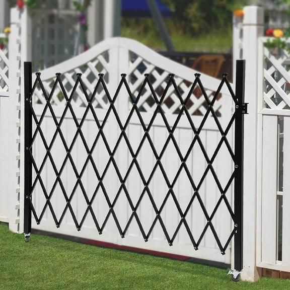 MIDOQIN Expandable Barricade Gate, Steel Accordion Security Gate Single Folding Security Gate with Wheels & Padlock