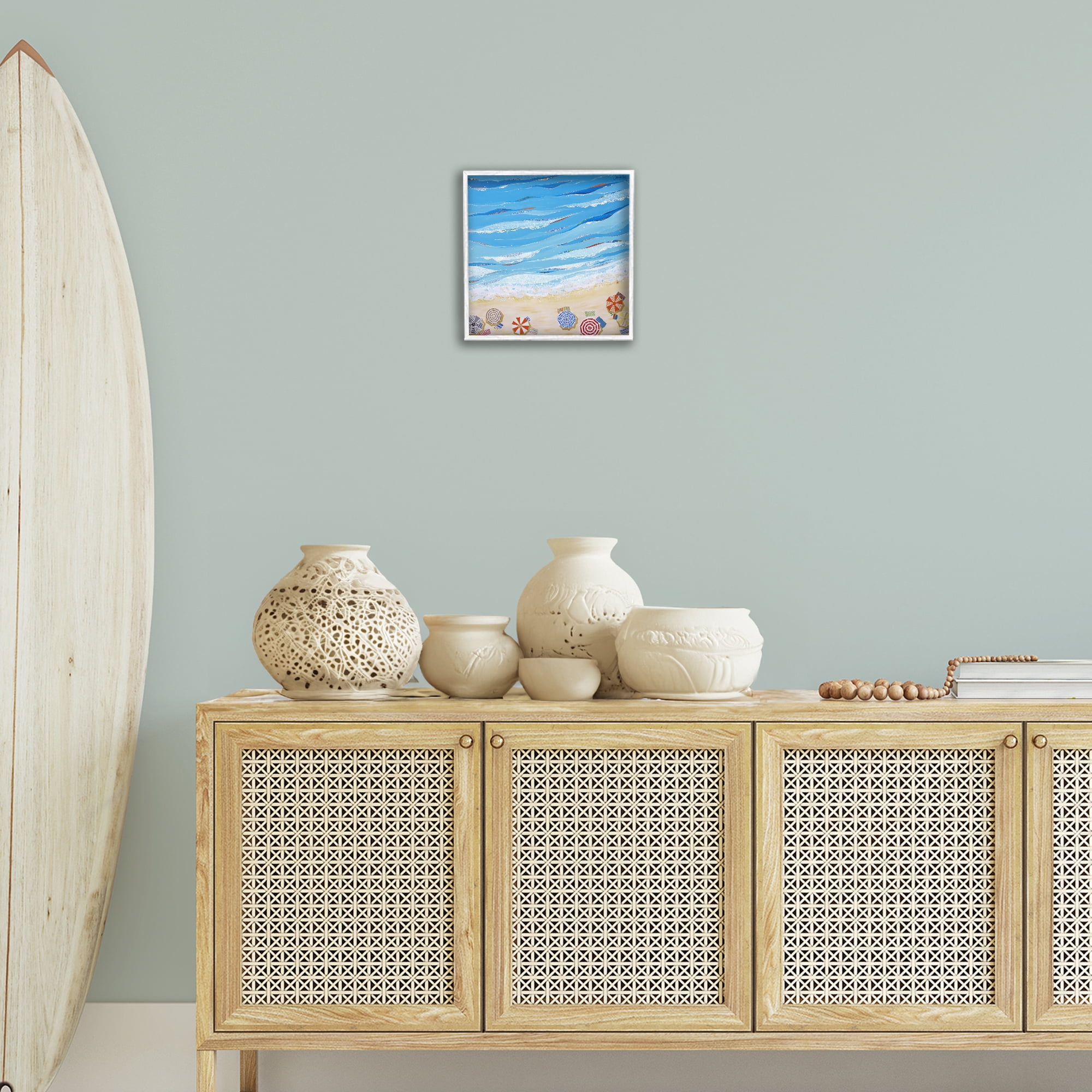 Stupell Industries Made In The Shade Beach Landscape Painting White Framed Art Print Wall Art, 12 x 12
