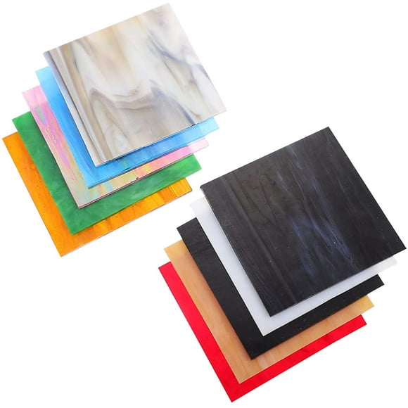 Stained Glass Sheets Cathedral Glass Mosaic Tiles Glass Packs Mosaic Art Glass for Crafts Stained Glass Projects and Mosaic Arts 10Pcs