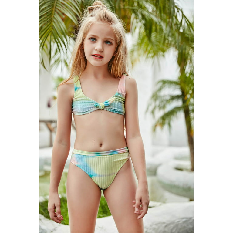 Fesfesfes Teen Girls Summer Holiday Bikini Sets Children Girls Swimwear  Tie-dye Print Split Two Piece Swimsuit Swim Pool Beach Wear Bathing Suit  6-12