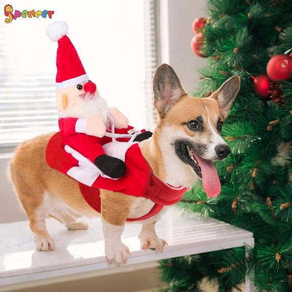 Spencer Dog Santa Claus Riding Christmas Costume, Funny Pet Cosplay Coat Cowboy Rider Horse Designed Outfit Clothes Apparel for Dogs Cats Poodle Puppy Kitten - S