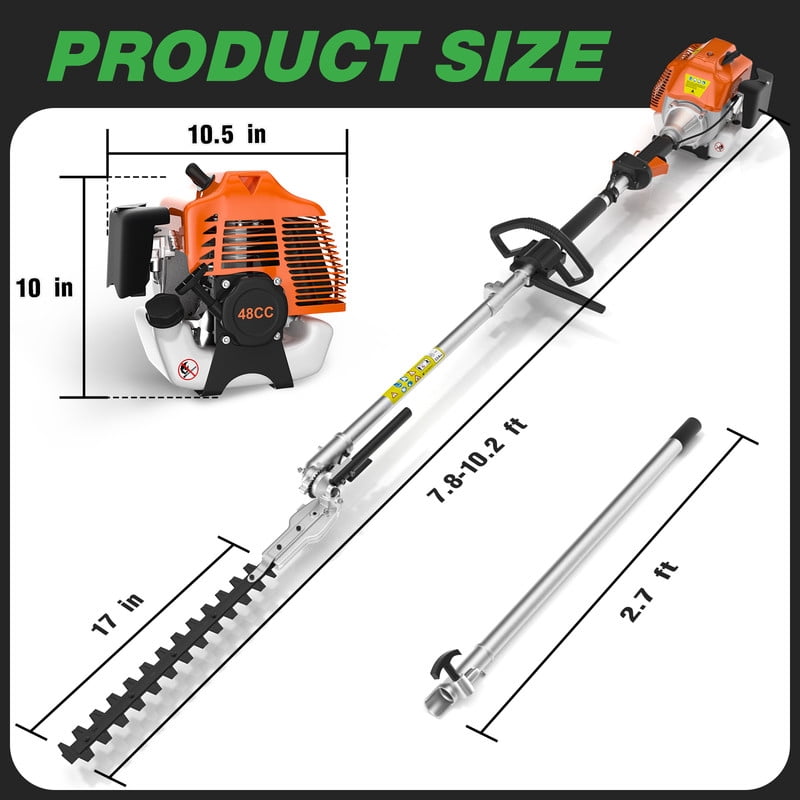 48cc 2-Stroke Gasoline-Powered Hedge Trimmer, a multi-functional garden care tool with a trimming head, suitable for tree trimming, branch trimming, and lawn mowing. Ideal for gardens and farms.