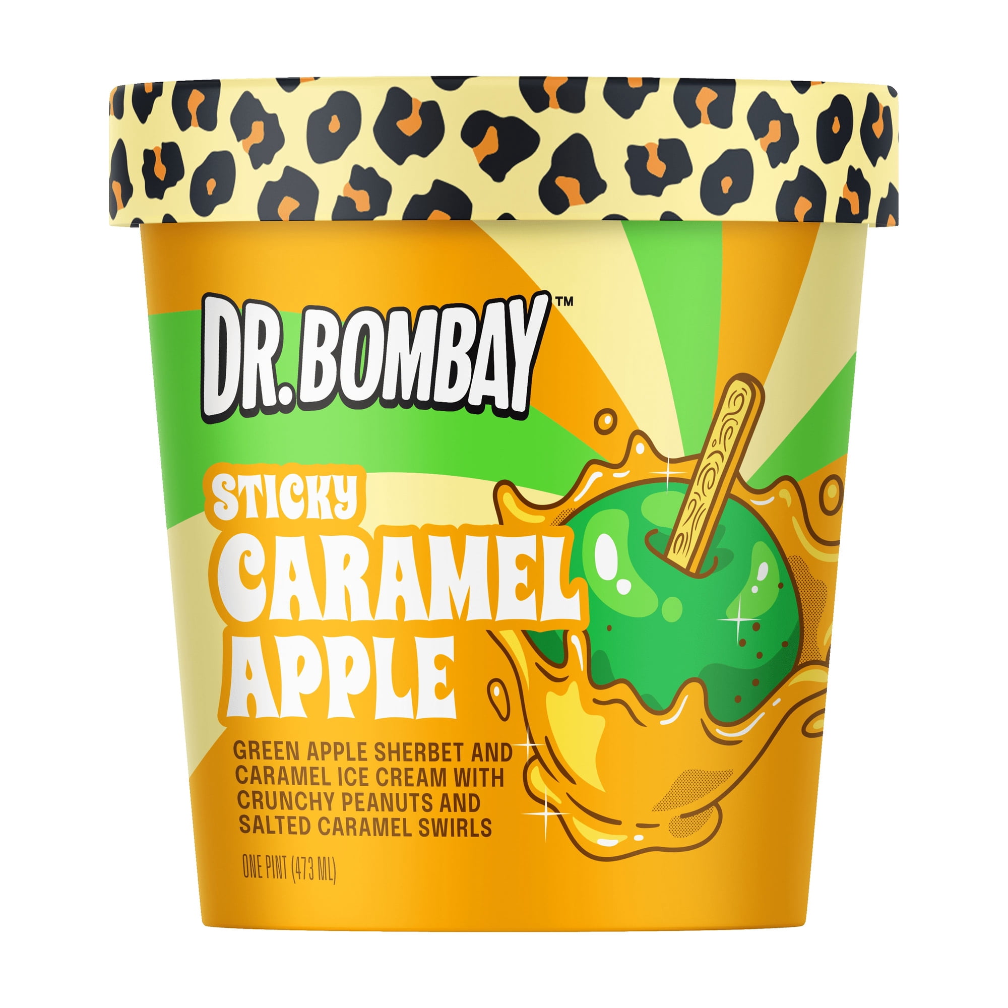 Dr. Bombay Sticky Caramel Apple - Caramel Ice Cream and Green Apple Sherbet with Peanuts and Salted Caramel Swirls - 1 Pint (16 oz)
