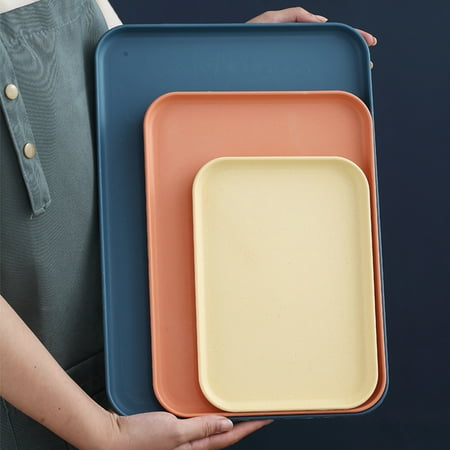 

Travelwant Rectangular Serving Trays Light Weight Easy to Clean Sturdy Stackable Melamine Serving Tray with Handle Fruit Snacks and Desserts Trays