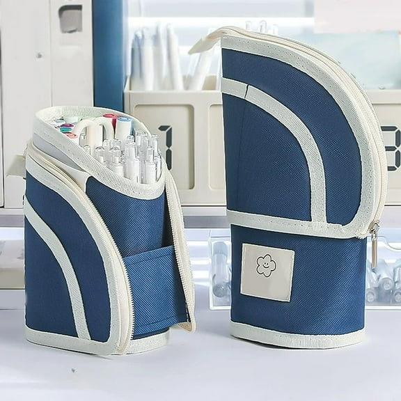 Pen Holder Case | Multifunctional Retractable Pencil Pouch | Large Capacity Canvas Organizer | Telescoping Storage Bag | Blue | 22.5x11x7.5cm | Travel Makeup Electronics Tools