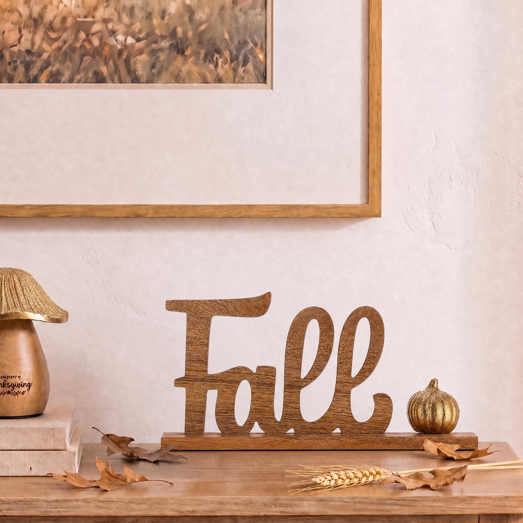 Wood Tabletop Sign with Metallic Pumpkin Accent, Natural, 12" x 6", Fall by Way To Celebrate