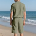 thumbnail image 6 of CHUMUD Cotton Linen 2 Piece Sets for Men Half Button Collared Short Sleeve Shirts and Drawstring Cargo Shorts Summer Trendy Casual Vacation Outfits, 6 of 9