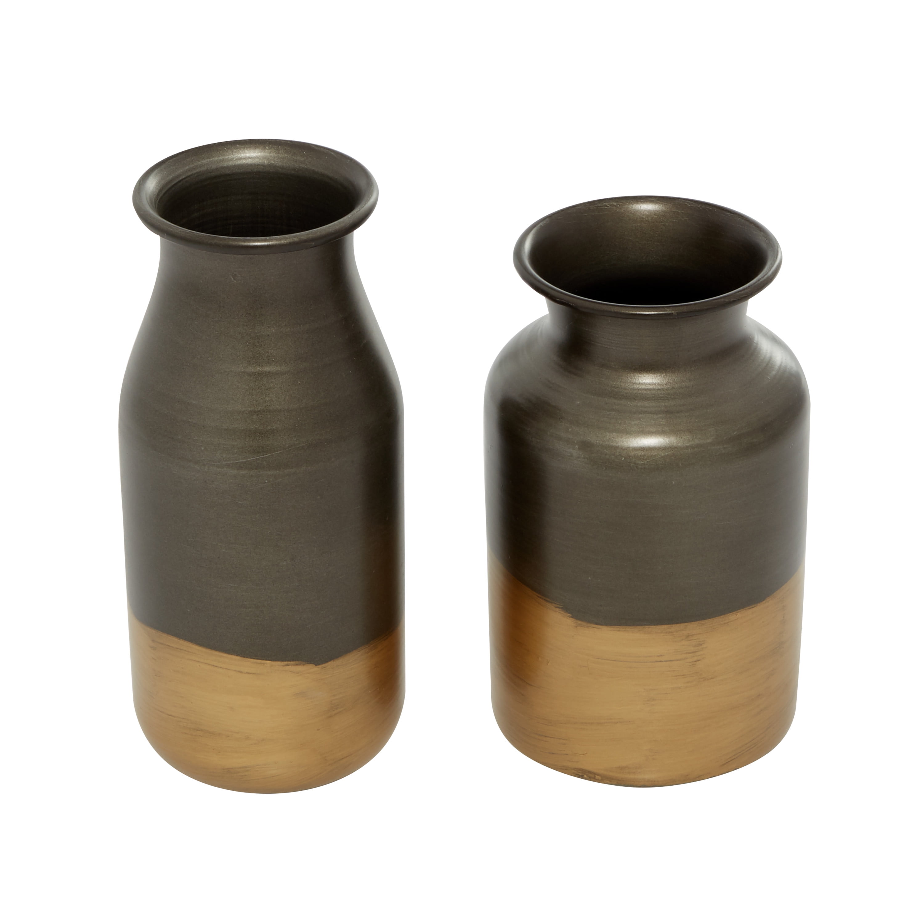 DecMode 9", 8"H Gold Metal Vase with Gold Accents, Set of 2