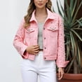 thumbnail image 2 of DHFJKG Jackets For Women Cropped Denim Jacket Long Sleeve Button Down Jean Cardigan With Pearl Trendy Outerwear, 2 of 4