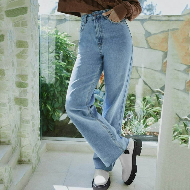WILLBEST Jeans Mujer Pantalones Vaqueros Rectos de Cintura Alta para Mujer, Cómodos, Elásticos, de Mezclilla, Holgados y Casuales, a La Moda. Chica