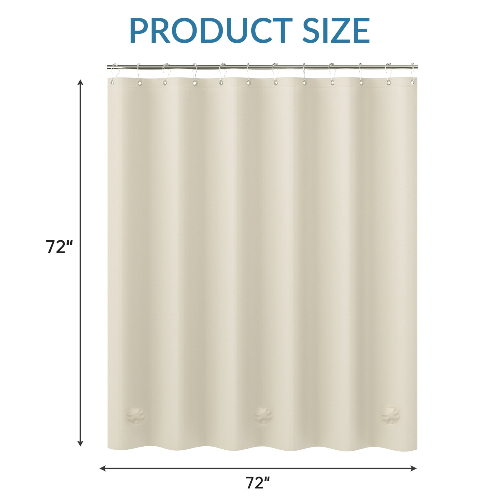 Bathway Shower Curtain Liner, 72"W x 72"L Waterproof PEVA Plastic Shower Curtain Liner for Bathroom with Magnets, Beige