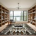 thumbnail image 2 of ODIKA 9'x12' Washable Area Rug Low Pile, Flatwoven, Print Border Cabin Forest Motif Motifs Lake Fishing Wildlife Refined Structured for Great Room, Indoor Concept, Large Living, 2 of 7