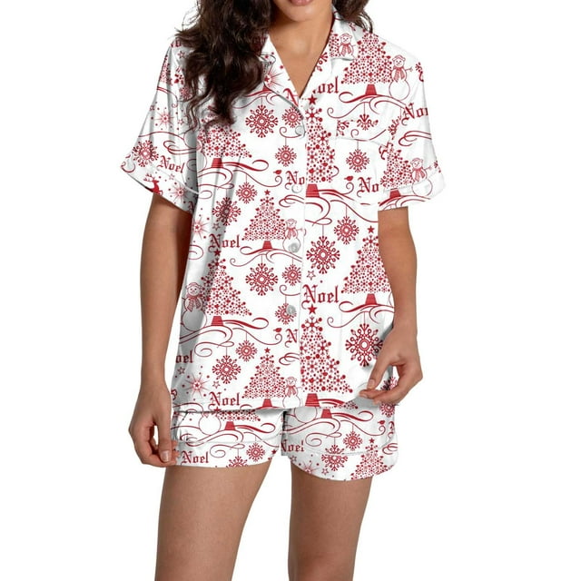Pyjama pour Femmes en Satin de Soie à Imprimé Graphique, Mignon, Tenue de Nuit, Boutons, Hauts à Manches Courtes, Ensembles de Shorts