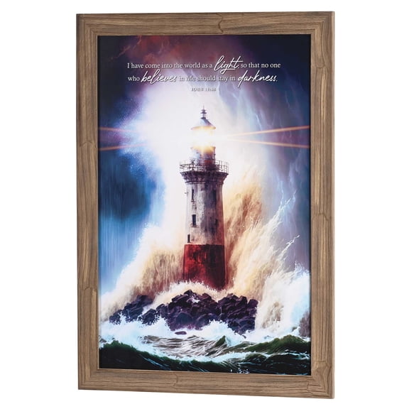 Dicksons Inspirational Hanging Wall Art Picture Frame For Living Room 34 x 24 Wood and Glass I Have Come as a Light Stormy Lighthouse