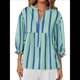 thumbnail image 2 of Blusa de Verano A Rayas con Cuello en V y Mangas Abullonadas para Mujer, Estilo Babydoll, Holgada e Informal Verde S, 2 of 9
